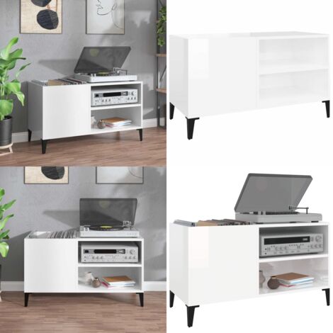Mobile Porta Dischi Bianco Lucido 84,5x38x48 Legno Multistrato - Mobile per dischi vinili - Mobile per giradischi
