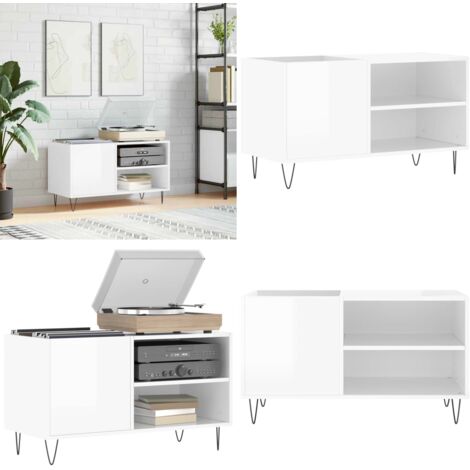 Mobile Porta Dischi Bianco Lucido 85x38x48 cm Legno Multistrato - Mobile porta vinili - Mobile per giradischi