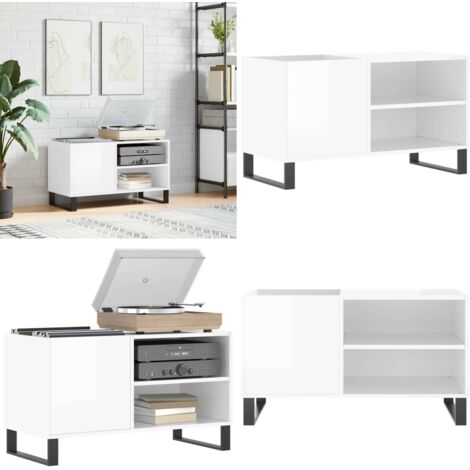 Mobile Porta Dischi Bianco Lucido 85x38x48 cm Legno Multistrato - Mobile porta vinili - Mobile per giradischi
