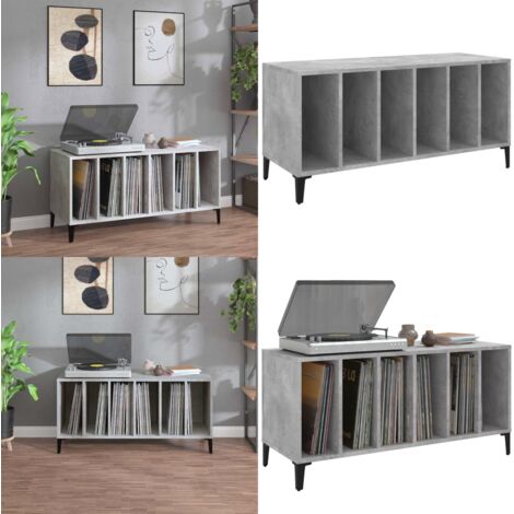 Mobile Porta Dischi Grigio Cemento 100x38x48 Legno Multistrato - Mobile per dischi vinili - Mobile per giradischi