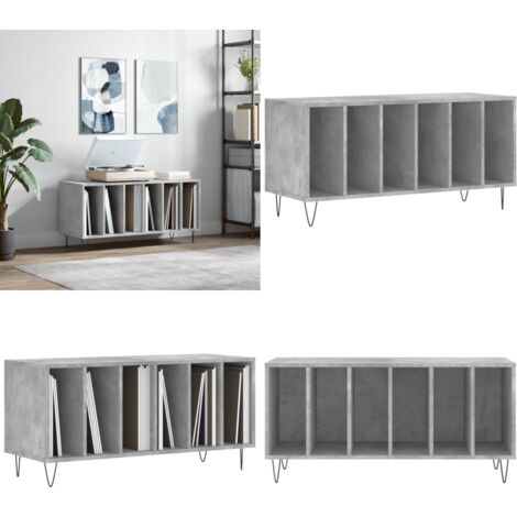 Mobile Porta Dischi Grigio Cemento 100x38x48 Legno Multistrato - Ripostiglio per dischi - Mobile per vinili