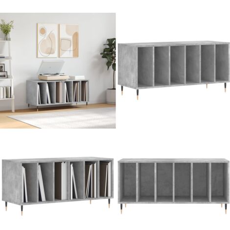 Mobile Porta Dischi Grigio Cemento 100x38x48 Legno Multistrato - Ripostiglio per dischi - Mobile per vinili