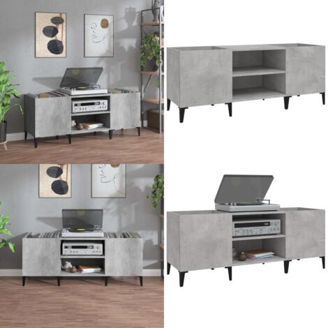 Mobile Porta Dischi Grigio Cemento 121x38x48 Legno Multistrato - Mobile per dischi vinili - Mobile per giradischi