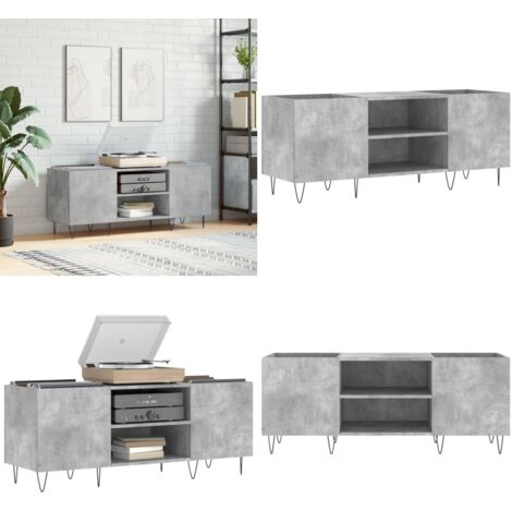 Mobile Porta Dischi Grigio Cemento 121x38x48 Legno Multistrato - Ripostiglio per dischi - Mobile per vinili