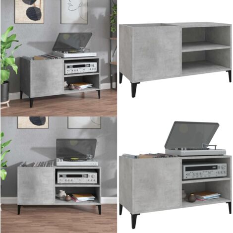 Mobile Porta Dischi Grigio Cemento 84,5x38x48 Legno Multistrato - Mobile per dischi vinili - Mobile per giradischi