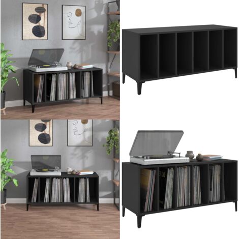 Mobile Porta Dischi Nero 100x38x48 cm in Legno Multistrato - Mobile per dischi vinili - Mobile per giradischi