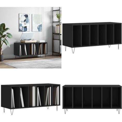 Mobile Porta Dischi Nero 100x38x48 cm in Legno Multistrato - Mobile per vinili - Mobile per giradischi