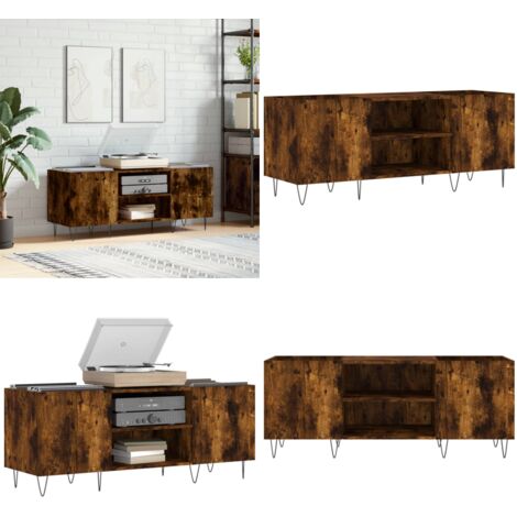 Mobile Porta Dischi Rovere Fumo 121x38x48 cm Legno Multistrato - Mobile per giradischi - Mobile in legno multistrato
