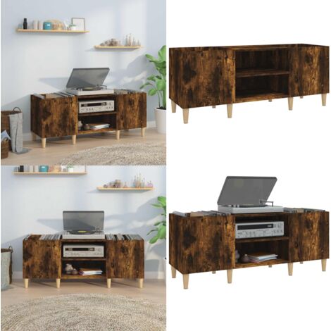 Mobile Porta Dischi Rovere Fumo 121x38x48 cm Legno Multistrato - Mobile per vinili - Mobile per giradischi