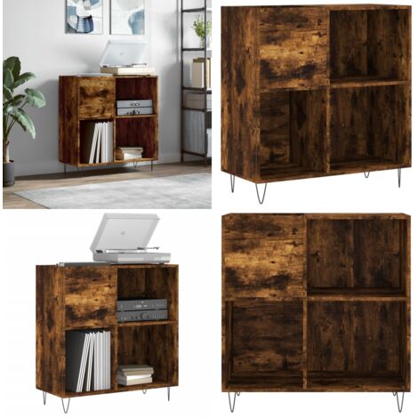 Mobile Porta Dischi Rovere Fumo 84,5x38x89 cm Legno Multistrato - Mobile per giradischi - Mobile in legno multistrato