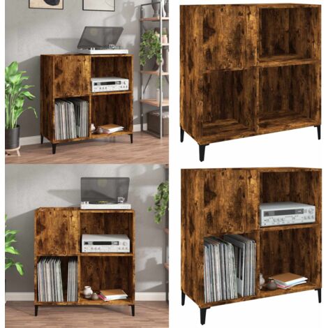 Mobile Porta Dischi Rovere Fumo 84,5x38x89 cm Legno Multistrato - Mobile per vinile - Mobile per giradischi
