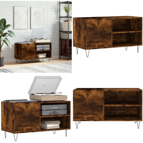 Mobile Porta Dischi Rovere Fumo 85x38x48 cm Legno Multistrato - Ripostiglio per dischi - Mobile per giradischi