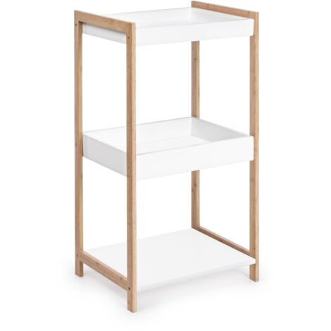 Mobile porta oggetti 40x32x79,2 cm con struttura in legno di bamboo e con tre ripiani colore bianco opaco - Menen