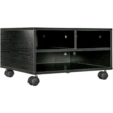Mobile Porta Stampante a 2 Ripiani in Legno con Ruote per Ufficio e Studio 47x40x22,5 cm in Truciolato Nero