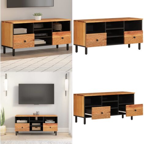 Mobile Porta TV 100x33x46 cm in Legno Massello di Acacia - Mobile TV con spazio portaoggetti - Mobile TV con piano espositivo