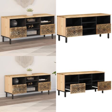 Mobile Porta TV 100x33x46 cm in Legno Massello di Mango - Mobile TV retro - Mobile TV con motivo floreale