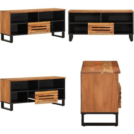 Mobile Porta TV 100x34x46 cm in Legno Massello di Acacia - Mobile TV Industriale - Mobile TV con Cassetto
