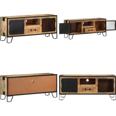 Mobile Porta TV 110x31x46 cm in Legno di Mango Grezzo - Mobile TV industriale - Mobile TV in legno