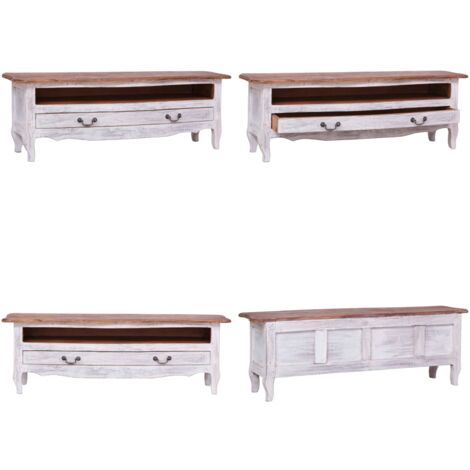 Mobile Porta TV 120x30x40 cm Bianco in Legno Massello di Mogano - Mobile in legno - Scaffale TV