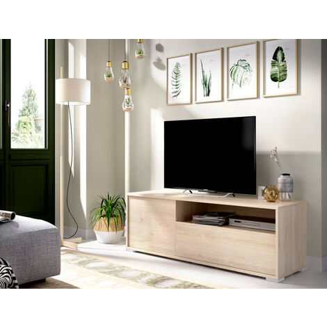 ABITARE Mobile porta tv 130x41x40 cm rovere naturale con un’anta e una ribalta - Zamora