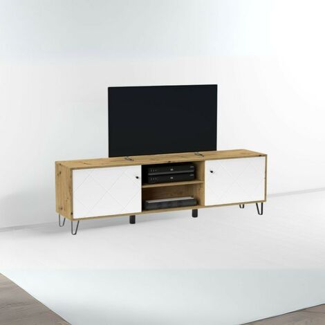 Mobile porta Tv 2 ante e vano a giorno Bollo2 183,4x40x55,5H colore rovere bianco