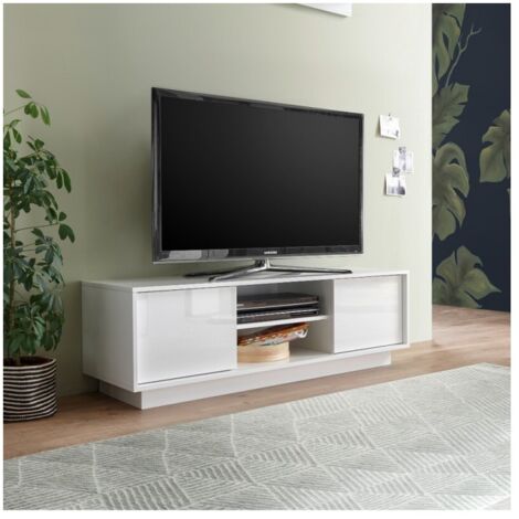 Mobile porta Tv 2 ante e vano a giorno Ice 139x43x44H colore bianco lucido