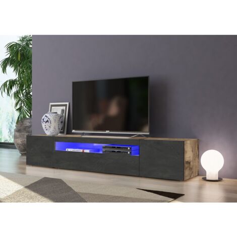 Mobile porta TV 200cm design 2 ante cassetto ribalta Daiquiri Ardesia Pero L
