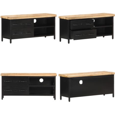Mobile Porta TV 90x30x41 cm in Legno di Mango Grezzo - Mobile TV industriale - Mobile TV in mango grezzo