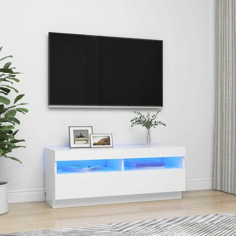 SKM Mobile TV, Mobiletti per soggiorno con Gambe in Legno Massello Bianco  103,5x35x50 cm