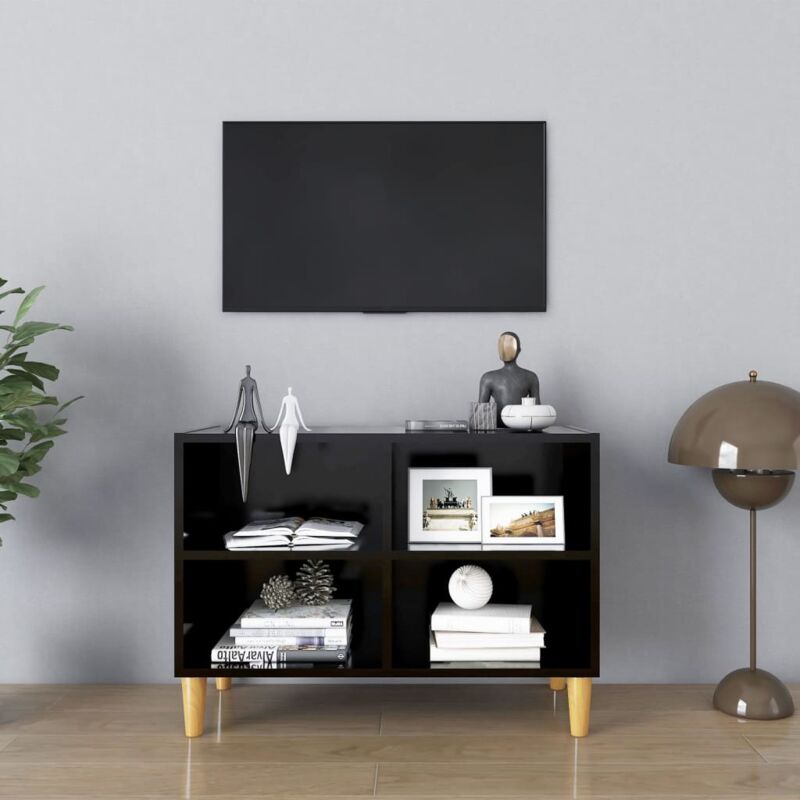 Mobile tv con Gambe in Legno Massello Nero 69,5x30x50 cm