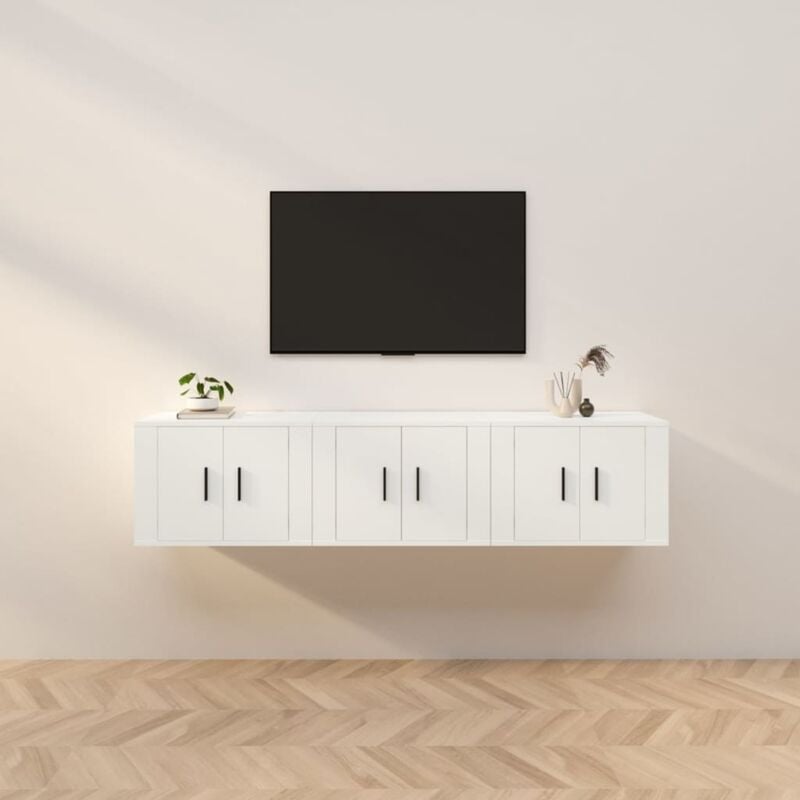 Jinlefu - Mobili Porta tv a Parete 3 pz Bianco 57x34,5x40 cm