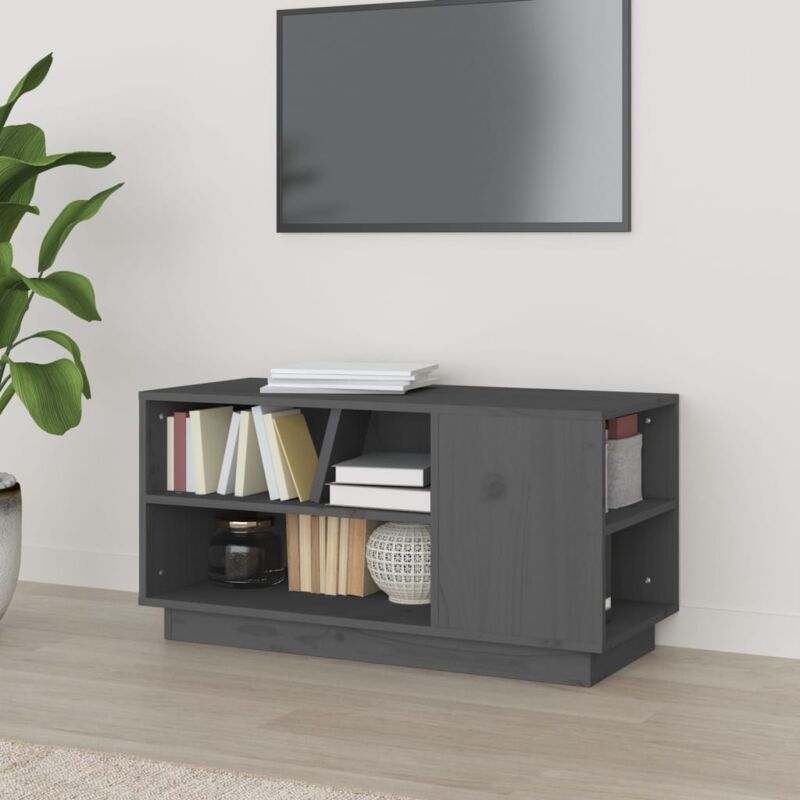 Mobile Porta tv Grigio 80x35x40,5 cm in Legno Massello di Pino