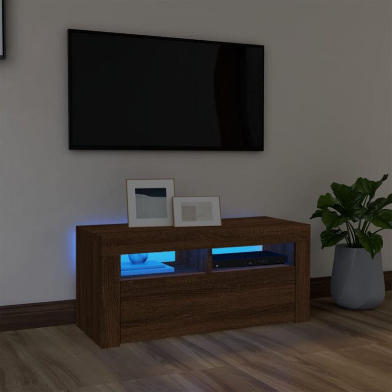 VidaXL Mobile Porta tv con Luci led Rovere Marrone 90x35x40 cm