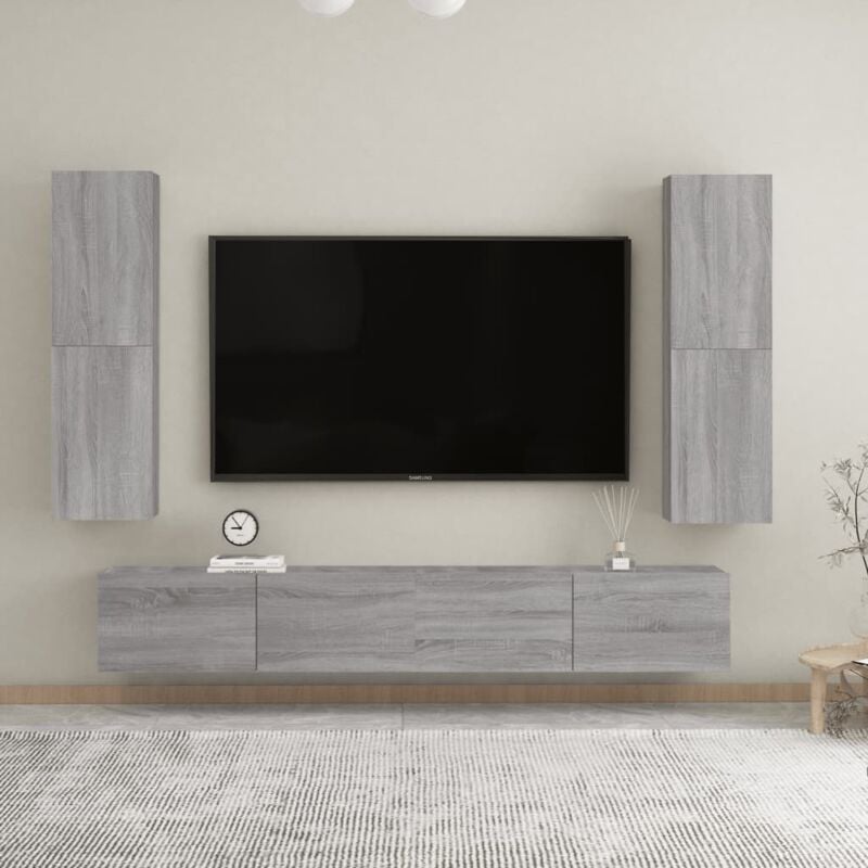 Mobile Porta tv a Parete 2 pz Mobile da soggiorno Grigio Sonoma 30,5x30x110 cm ITD43695