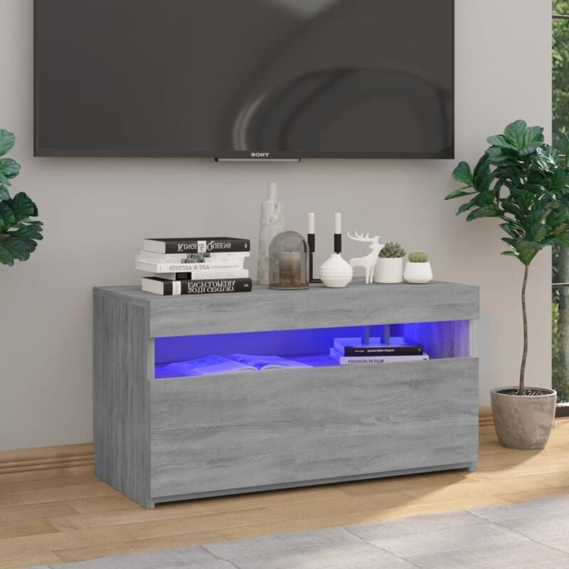 Maison du'Monde - Mobile Porta tv con Luci led Grigio Sonoma - Grijs