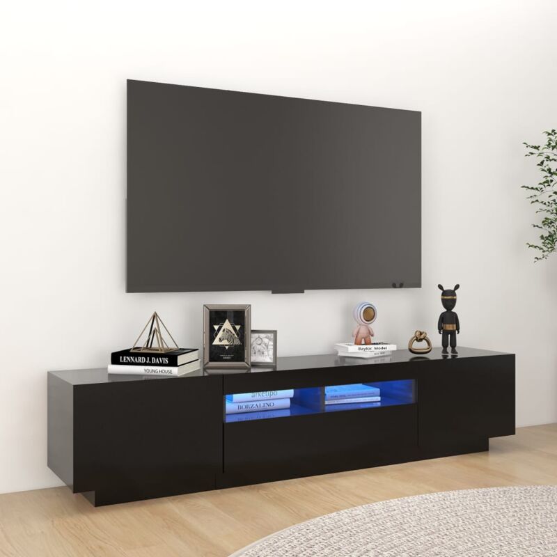 Maison du'Monde - Mobile Porta tv con Luci led Nero 180x35x40 cm - Zwart