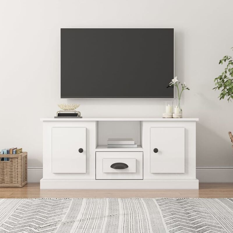 Furniture Limited - Mobile Porta TV Bianco Lucido 100x35,5x45 cm