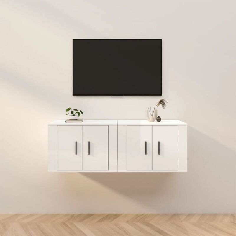 2 pz Mobili Porta tv a Parete, Mobile tv Sospeso Bianco Lucido 57x34,5x40 cm vidaXL