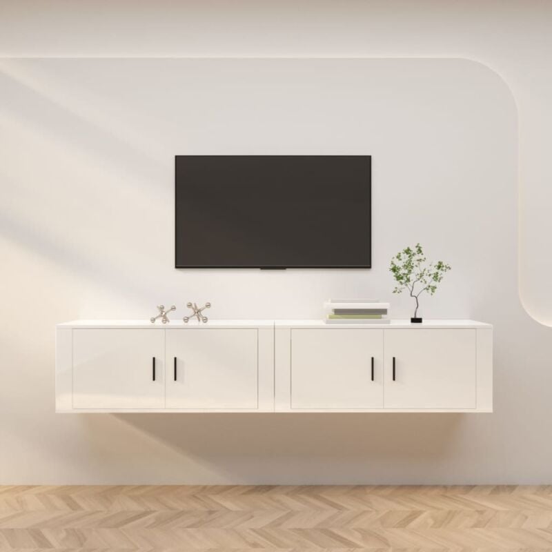 VidaXL Mobili Porta tv a Parete 2 pz Bianco Lucido 100x34,5x40 cm