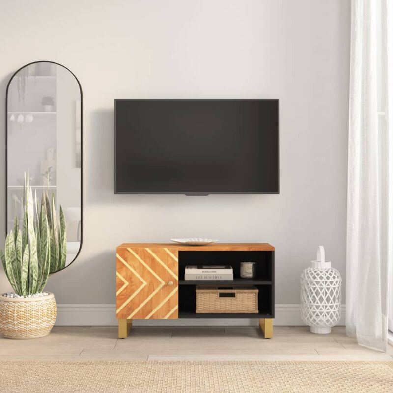 VidaXL Mobile Porta tv Marrone e Nero 80x31,5x46 cm in Legno di Mango