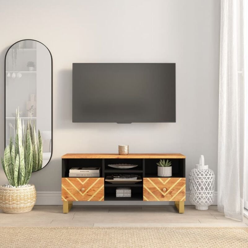 Mobile Porta tv Marrone e Nero 100x33,5x46 cm in Legno di Mango vidaXL 91659