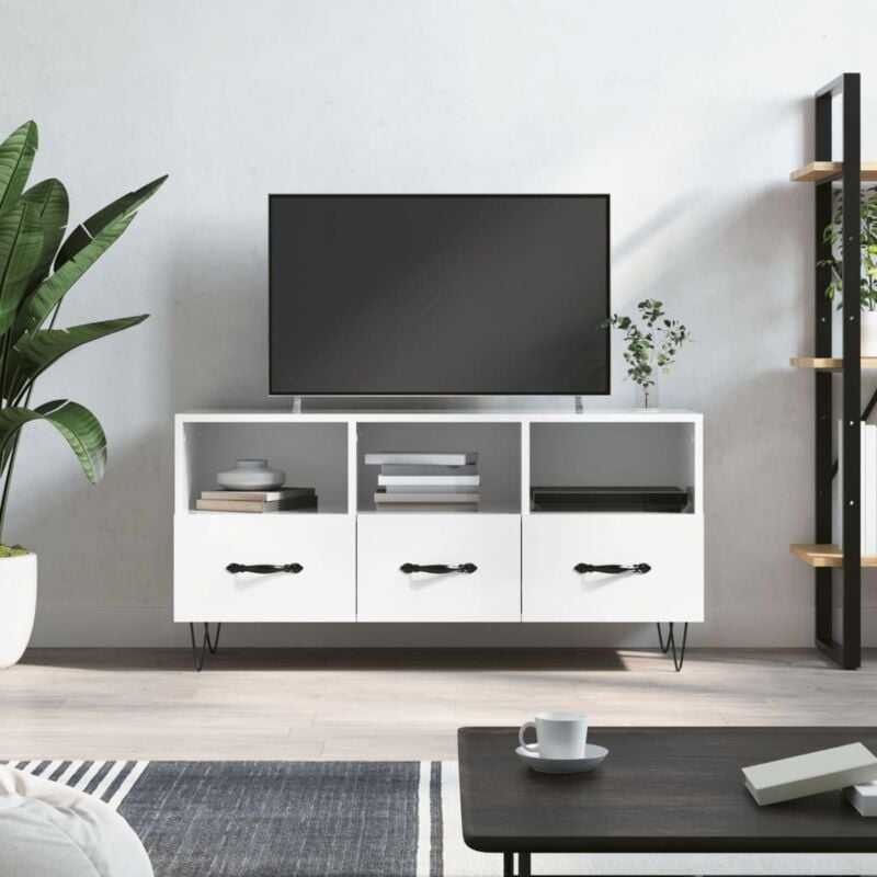 VidaXL Mobile Porta tv Bianco Lucido 102x36x50 cm in Legno Multistrato