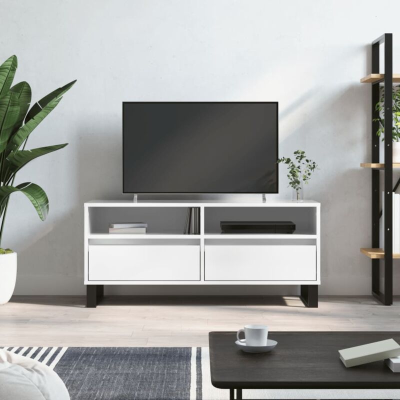 VidaXL Mobile Porta tv Bianco Lucido 100x34,5x44,5cm Legno Multistrato