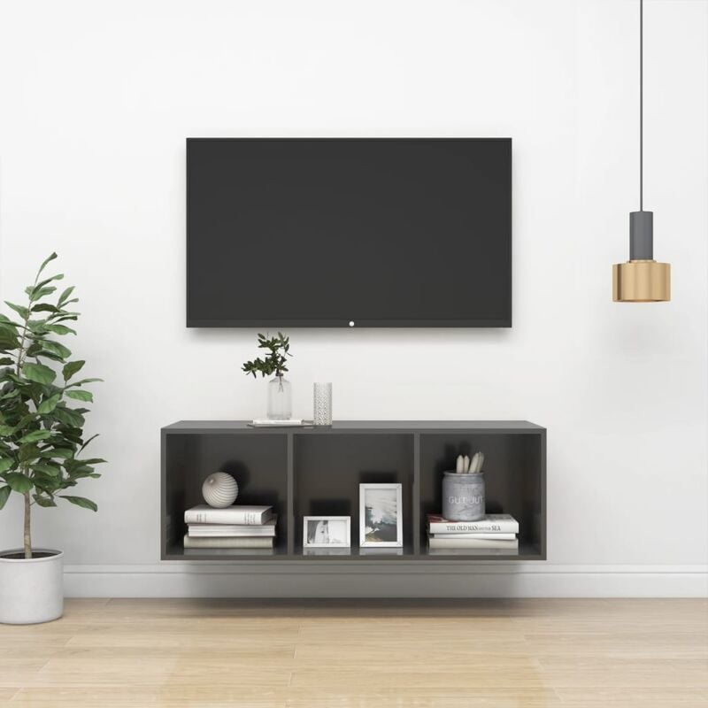 VidaXL Mobile tv da Parete Grigio Lucido 37x37x107cm Legno Multistrato