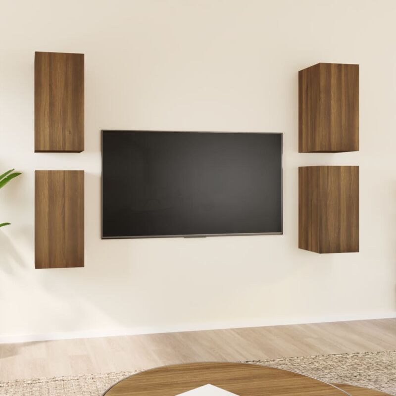 Mobili tv 4 pz, Tavolino tv Per Salotto Rovere Marrone 30,5x30x60 cm Legno Multistrato vidaXL