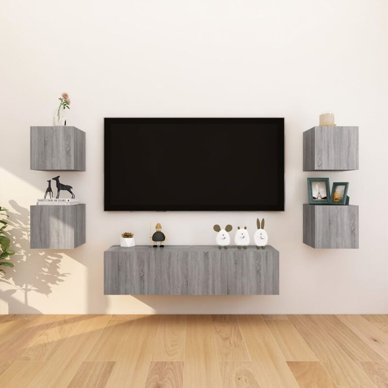 VidaXL Armadietti tv a Parete 8 pz Grigio Sonoma 30,5x30x30 cm