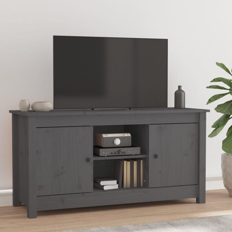 VidaXL Mobile Porta tv Grigio 103x36,5x52 cm in Legno Massello di Pino