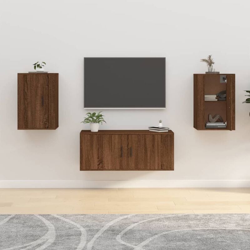 2 pz Mobili Porta tv a Parete, Mobile tv Sospeso Rovere Marrone 40x34,5x60 cm vidaXL