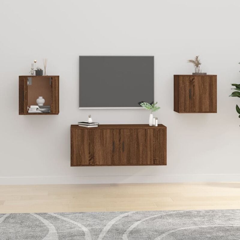 vidaXL Mobili Porta TV a Parete 2 pz Rovere Marrone 40x34,5x40 cm