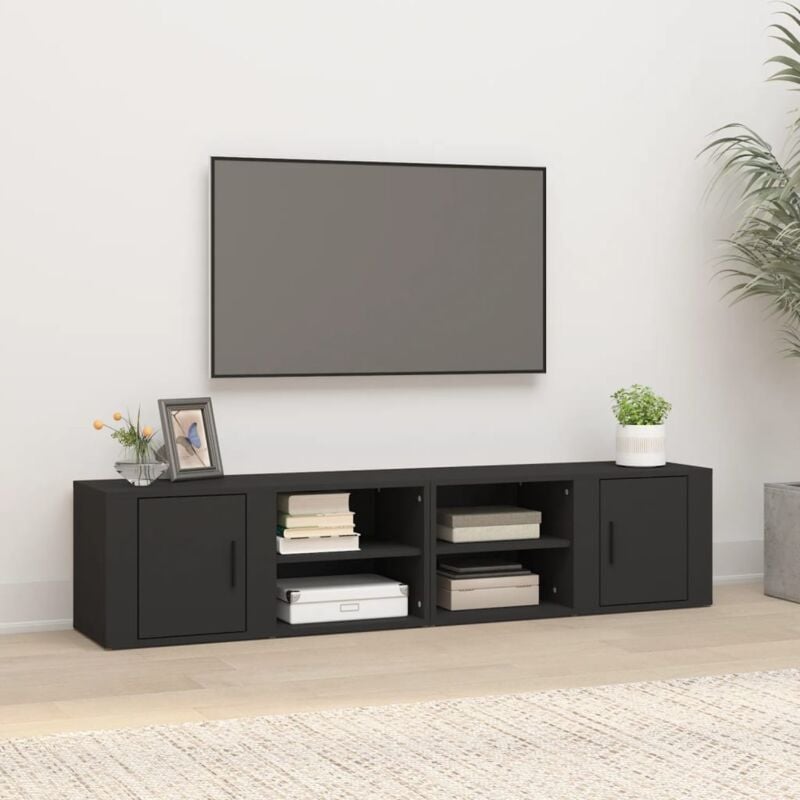 2 pz Mobile Porta tv, Tavolino tv Per Salotto Nero 80x31,5x36 cm in Legno Multistrato vidaXL